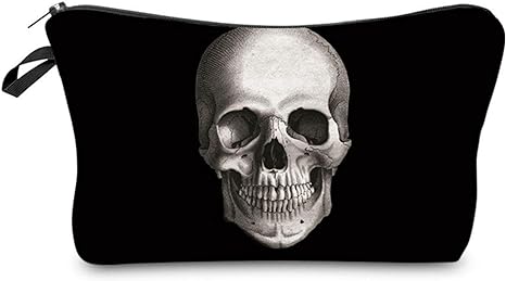 Skull 3D Printed Black Cosmetic Bag