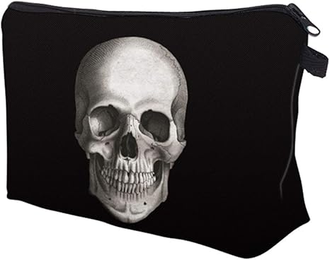 Skull 3D Printed Black Cosmetic Bag