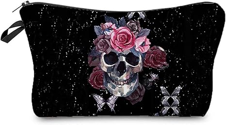 Floral Skull Cosmetic Bag