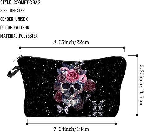 Floral Skull Cosmetic Bag