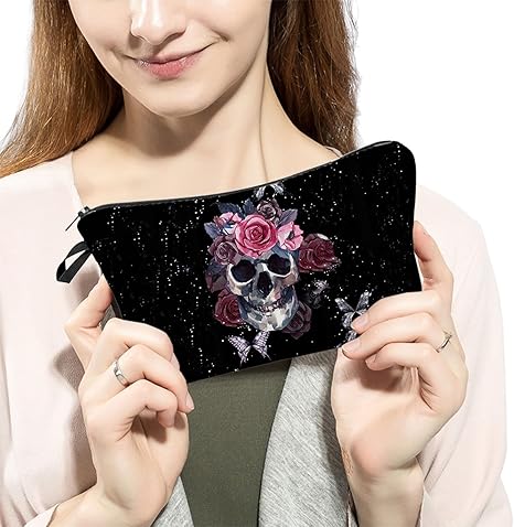 Floral Skull Cosmetic Bag