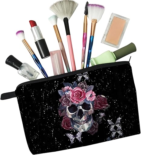 Floral Skull Cosmetic Bag