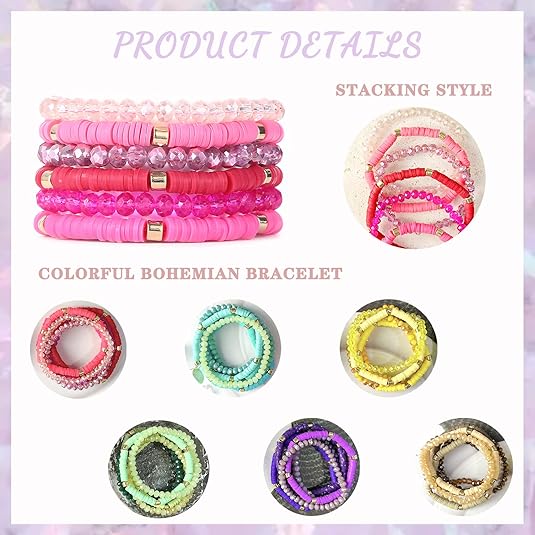 36Pcs Bohemian Multi-Layer Beaded Stacking Statement Bracelets