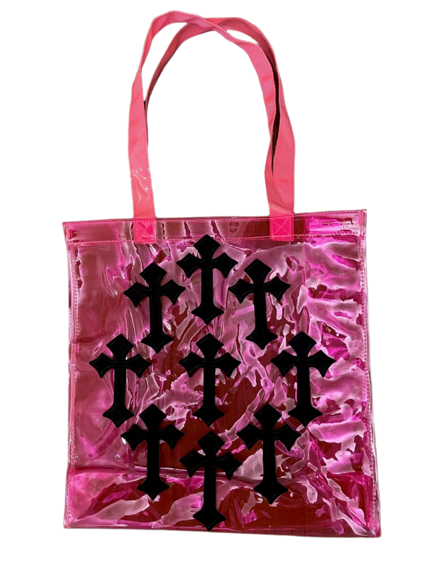 Black Cross Fuchsia Holographic PVC Tote Bag