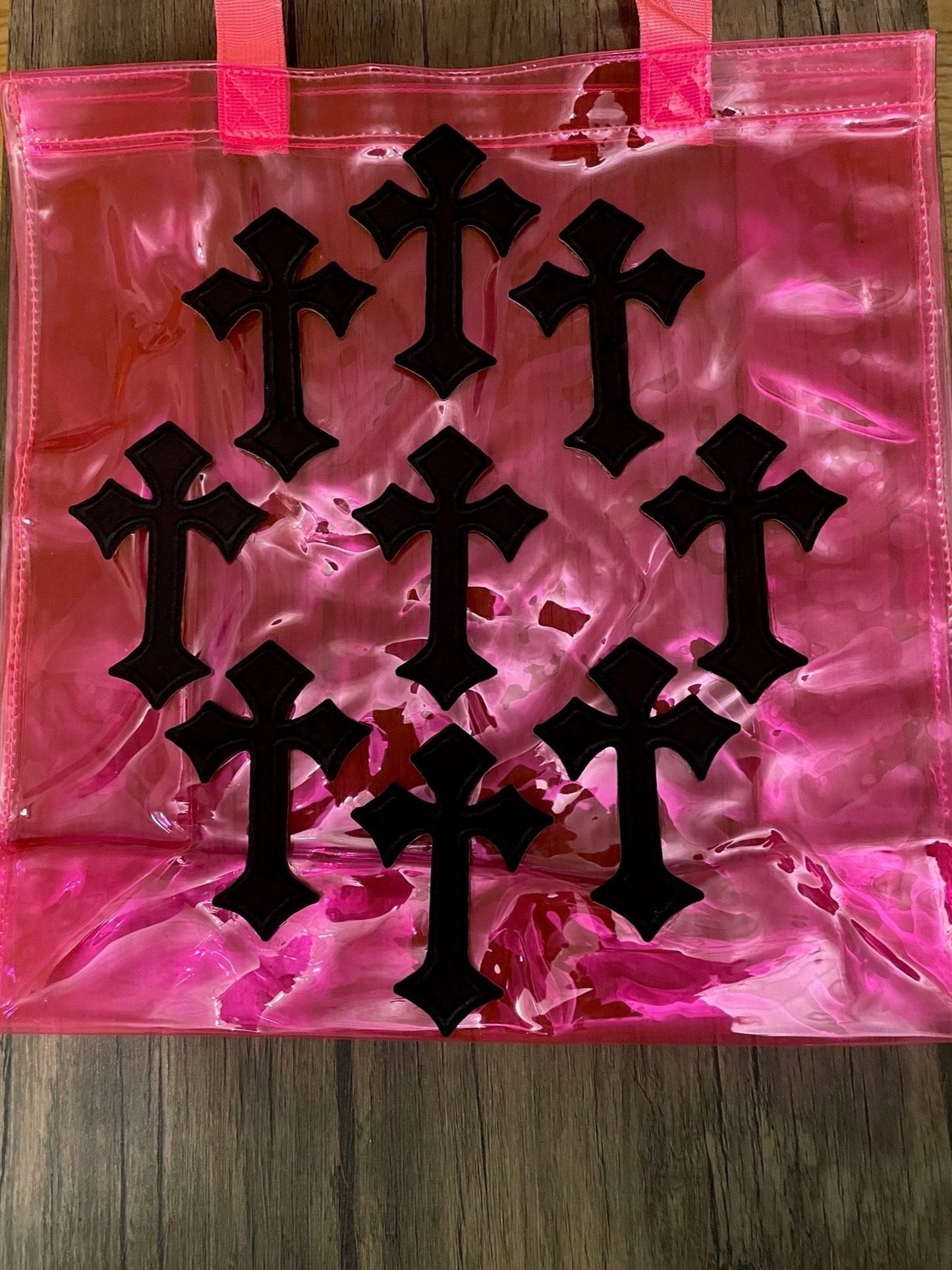 Black Cross Fuchsia Holographic PVC Tote Bag