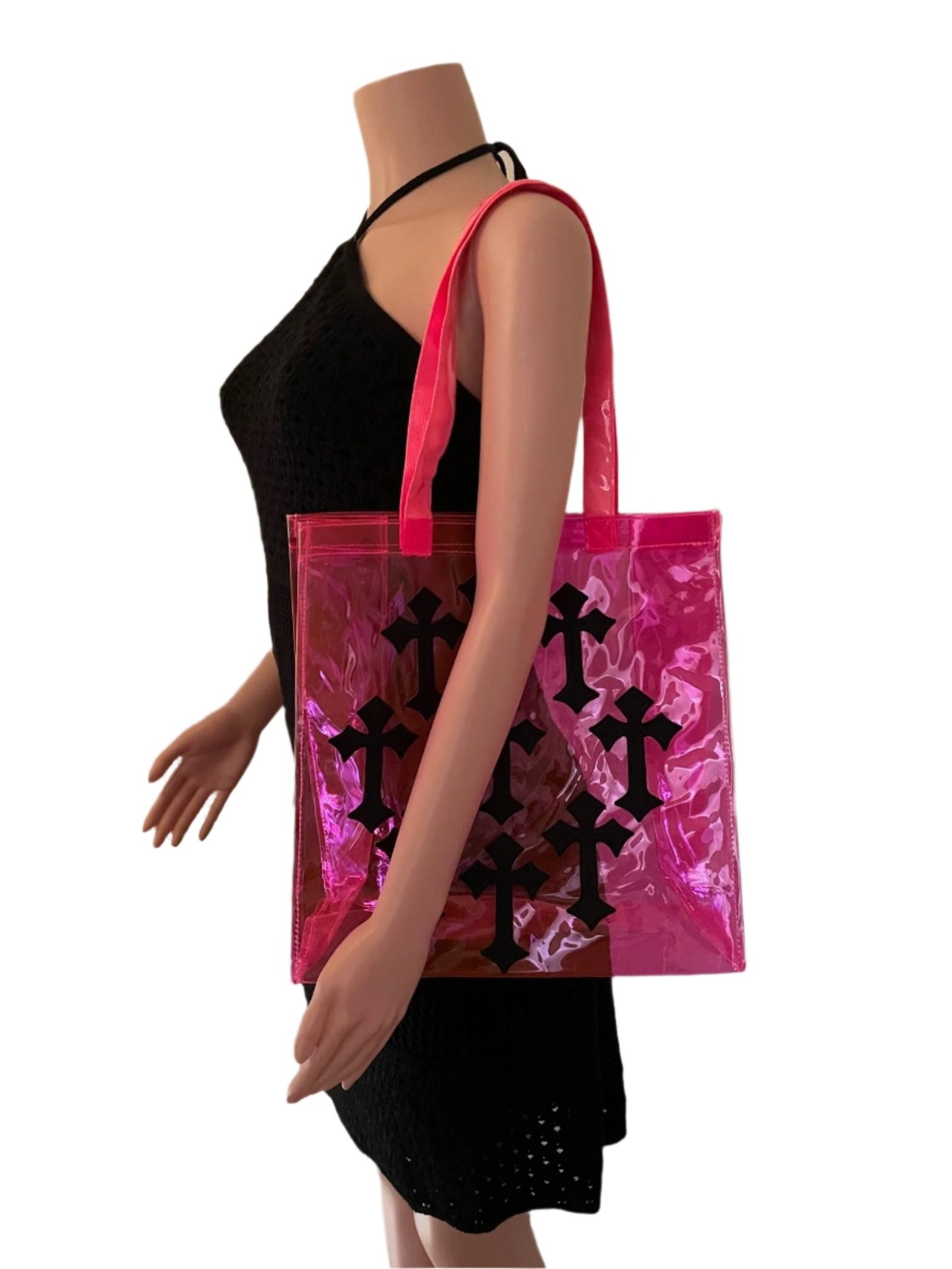 Black Cross Fuchsia Holographic PVC Tote Bag