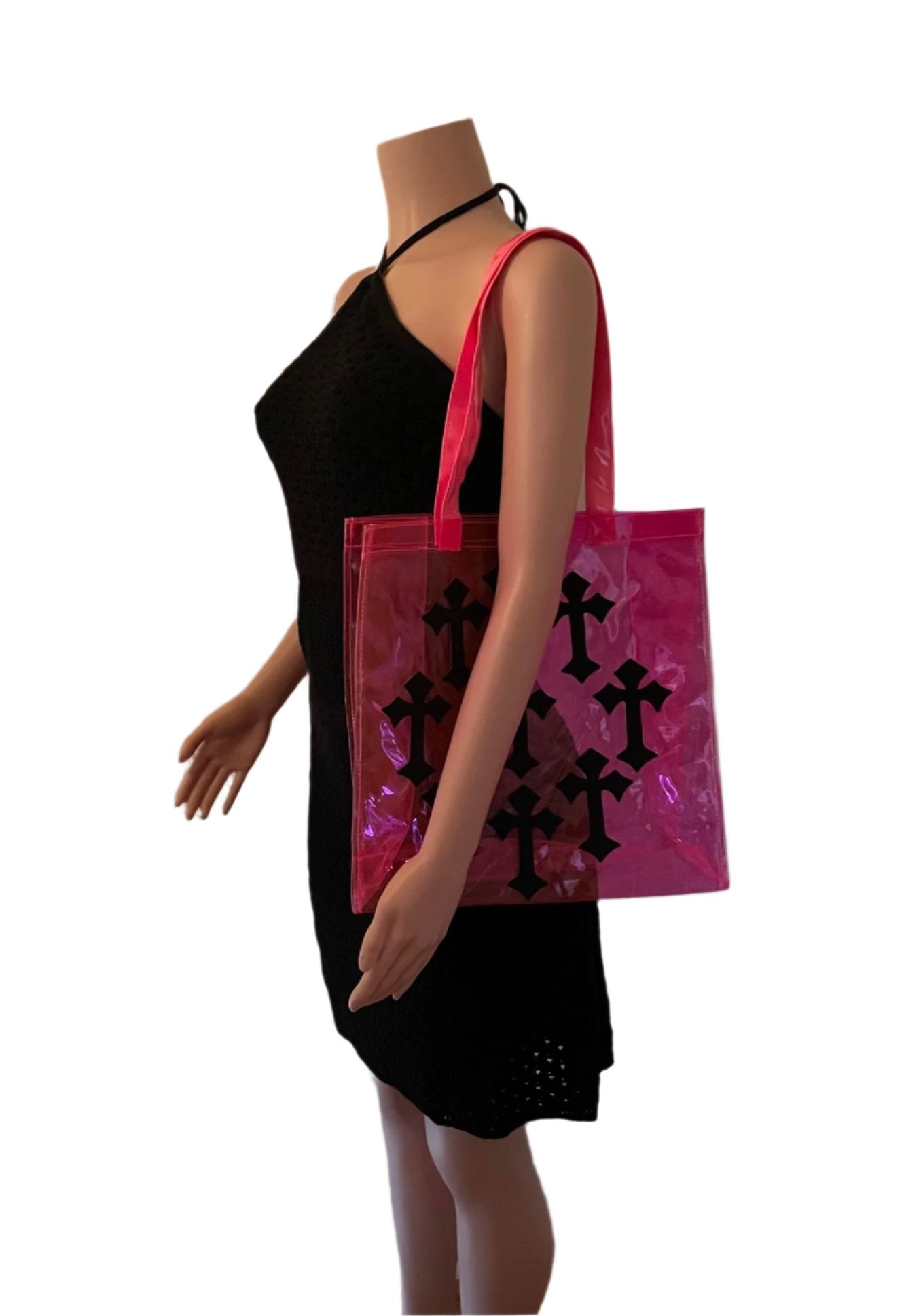 Black Cross Fuchsia Holographic PVC Tote Bag