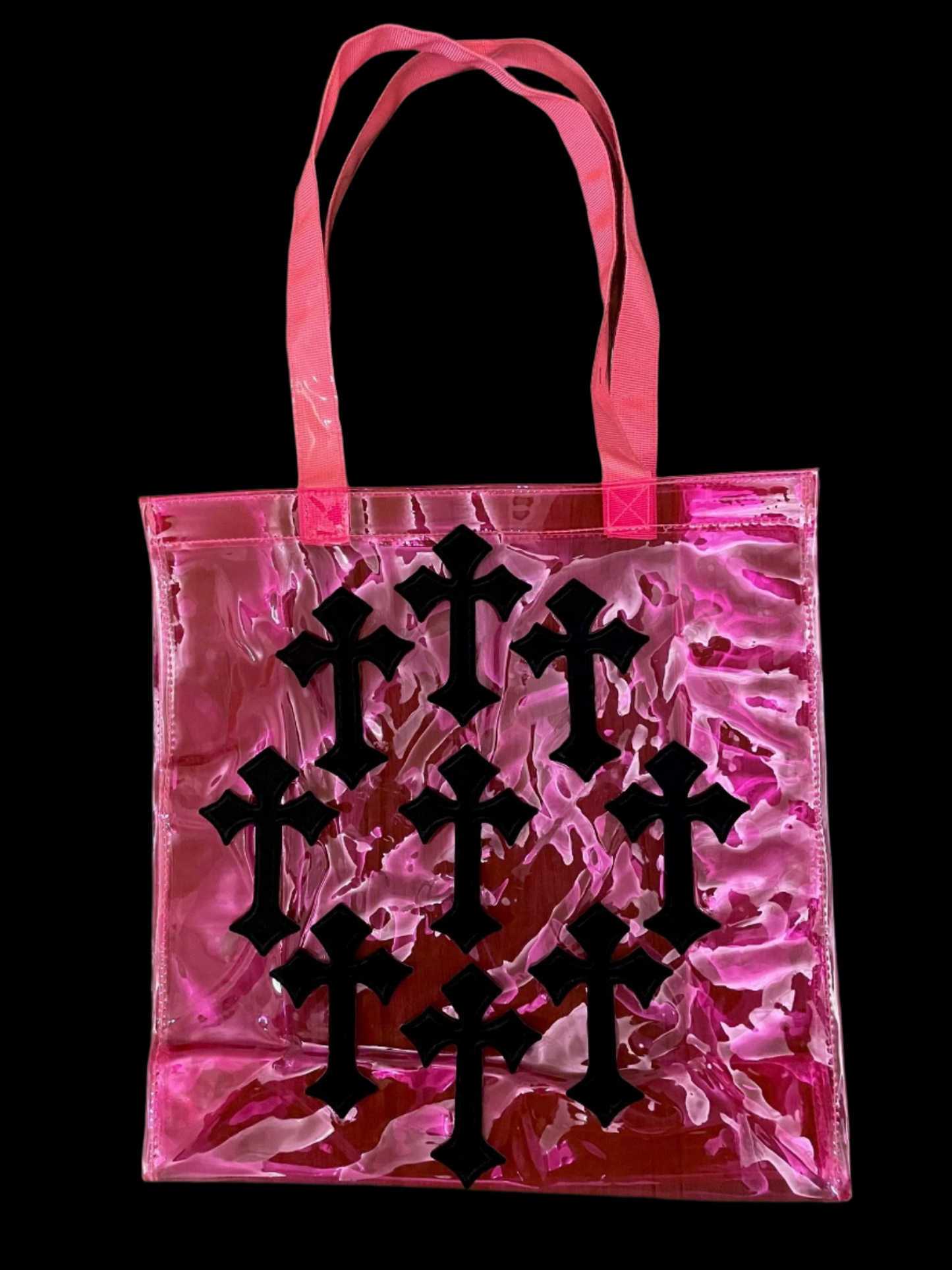 Black Cross Fuchsia Holographic PVC Tote Bag