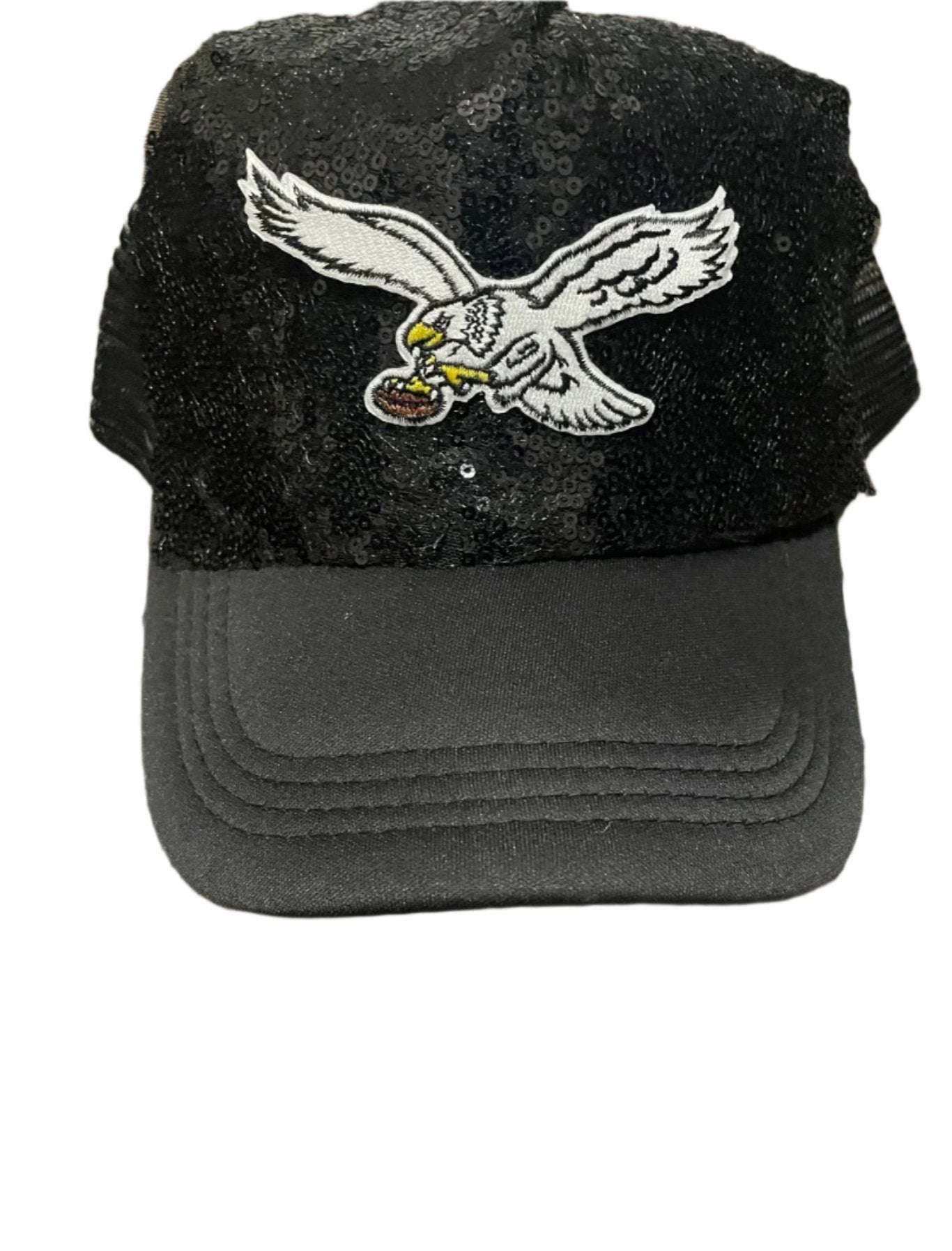 Eagles Black Sequin Hat with Large Bird Logo