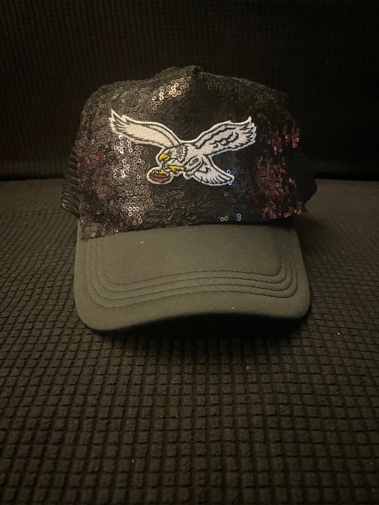 Eagles Black Sequin Hat with Large Bird Logo