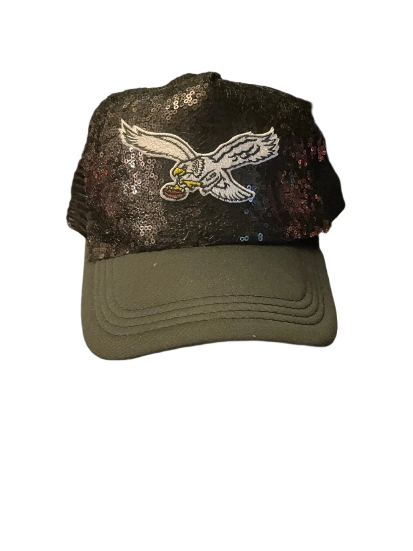 Eagles Black Sequin Hat with Large Bird Logo