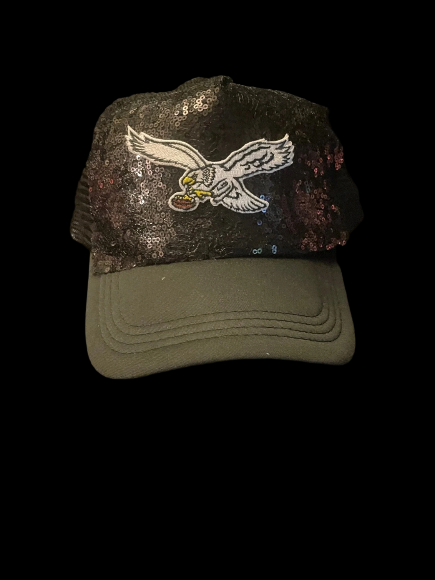 Eagles Black Sequin Hat with Large Bird Logo