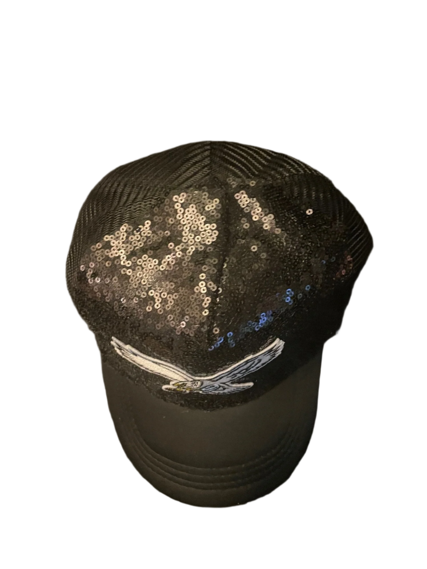 Eagles Black Sequin Hat with Large Bird Logo