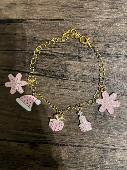 Pink Christmas Charm Bracelet