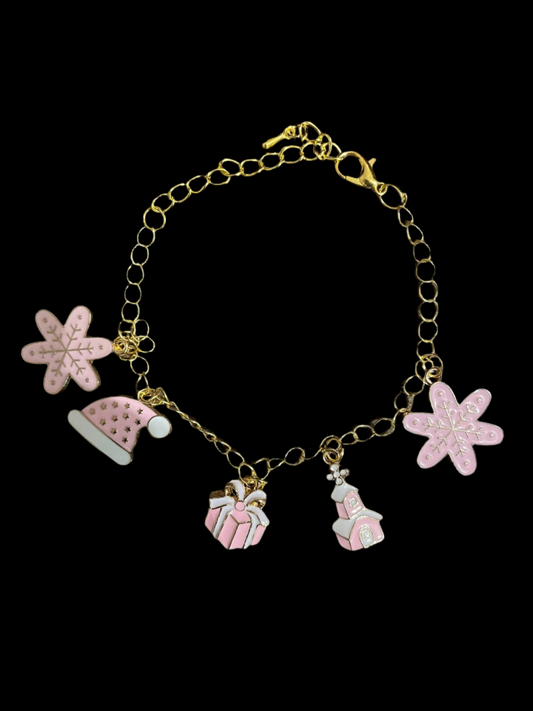 Pink Christmas Charm Bracelet