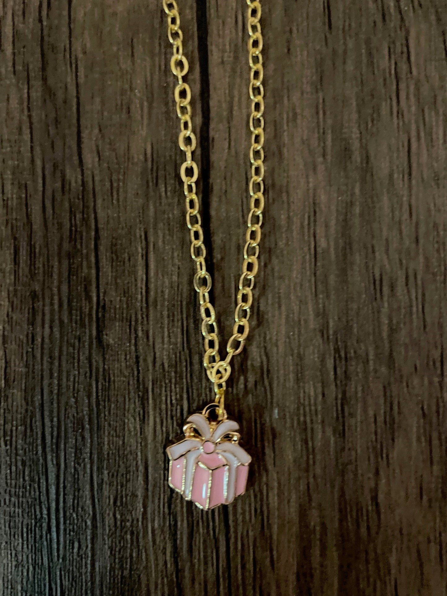 Pink Gift Box Charm Necklace