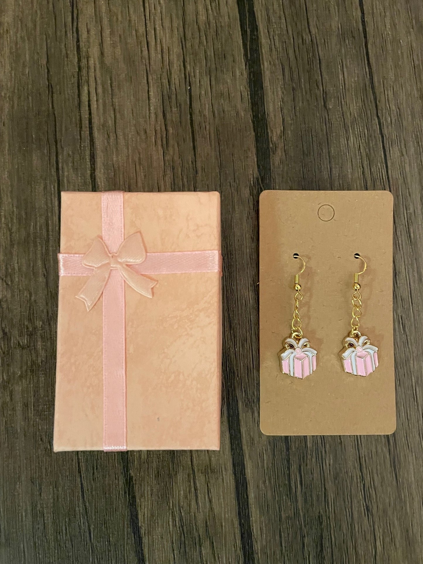 Pink Present Earrings with Gift Box