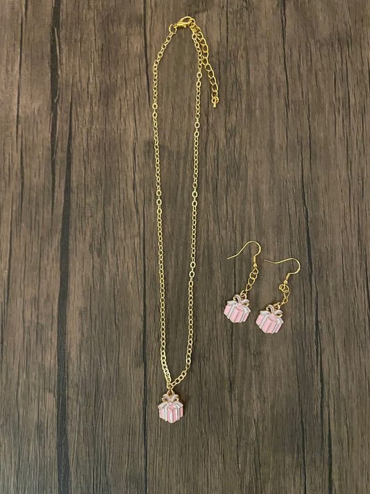 Pink Present Necklace and Earrings Gift Set