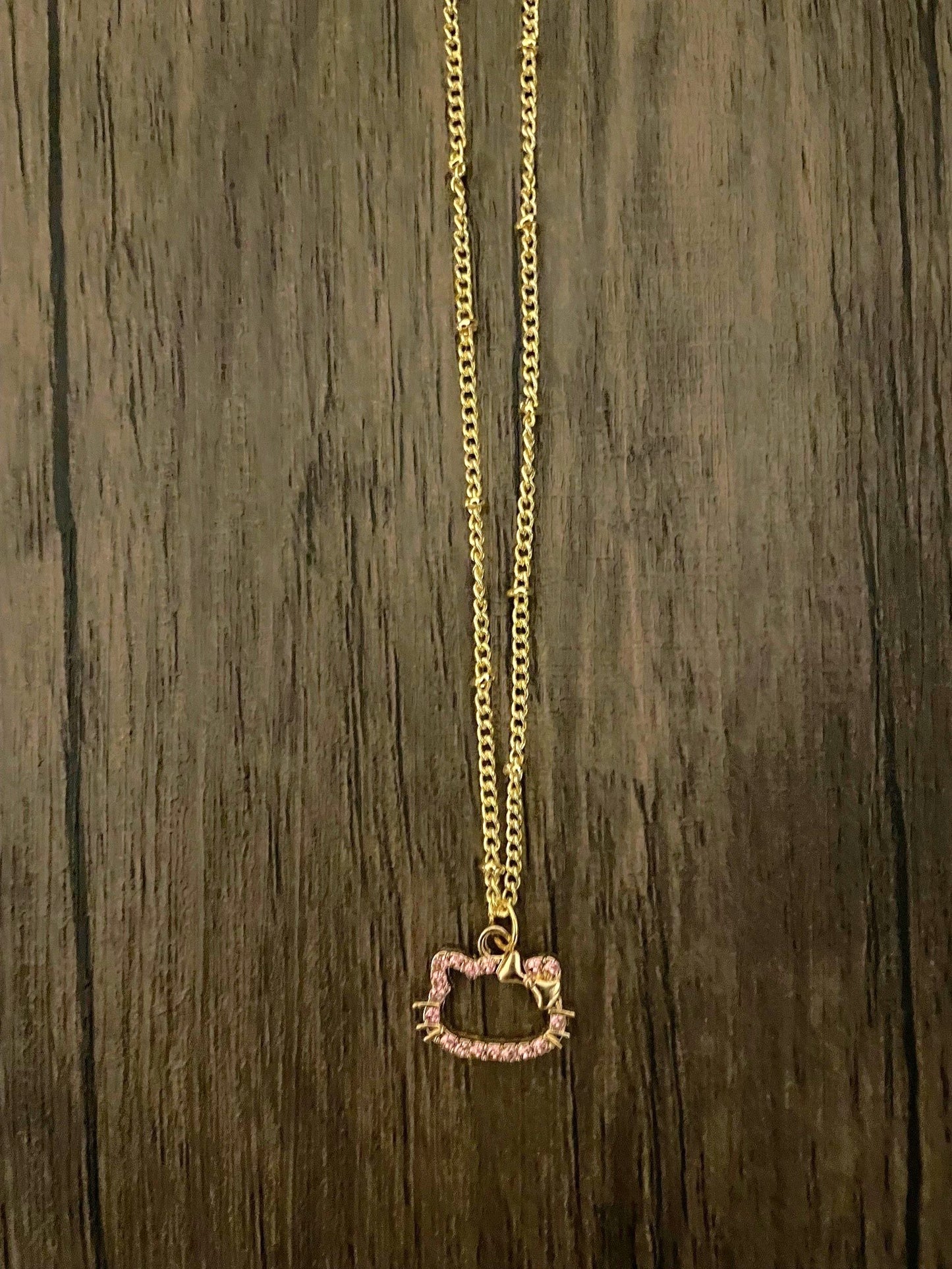 Pink Rhinestone Hello Kitty Charm Necklace