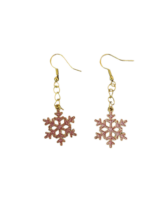 Pink Rhinestone Snowflake Earrings with Gift Box