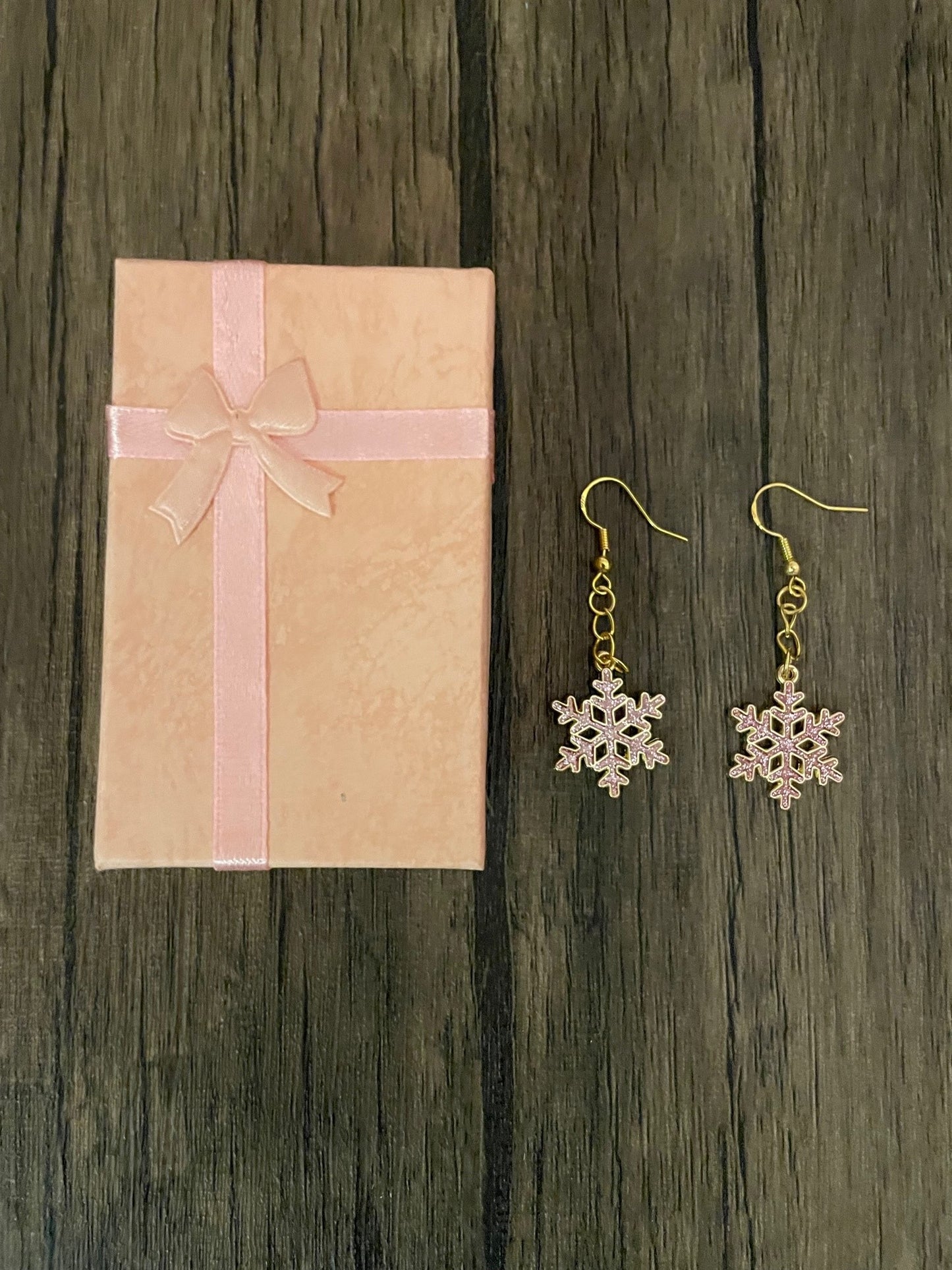 Pink Rhinestone Snowflake Earrings with Gift Box