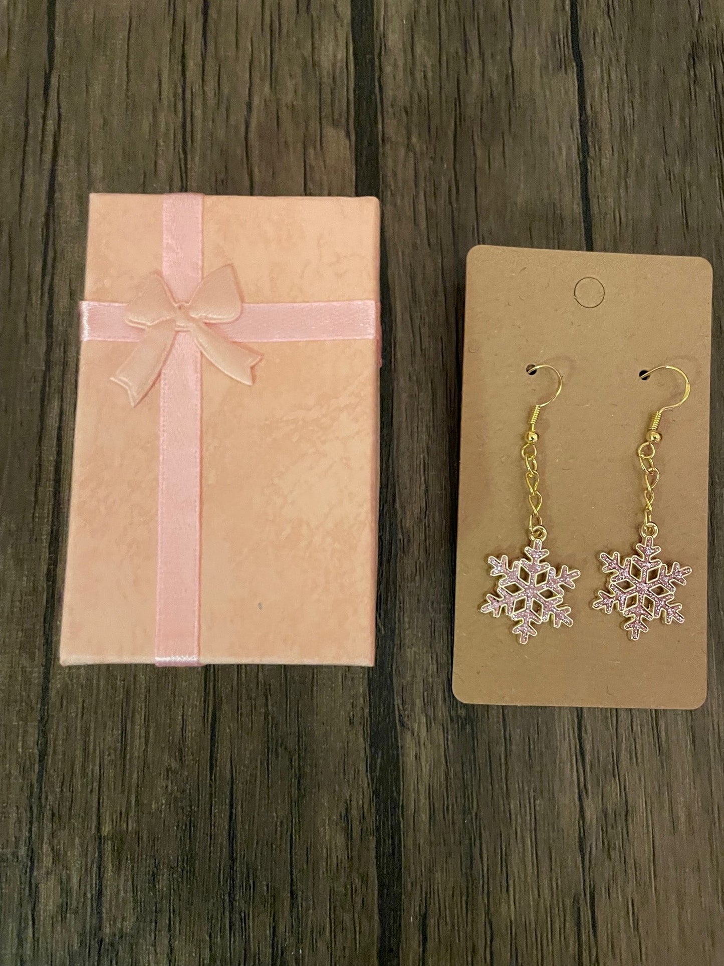 Pink Rhinestone Snowflake Earrings with Gift Box