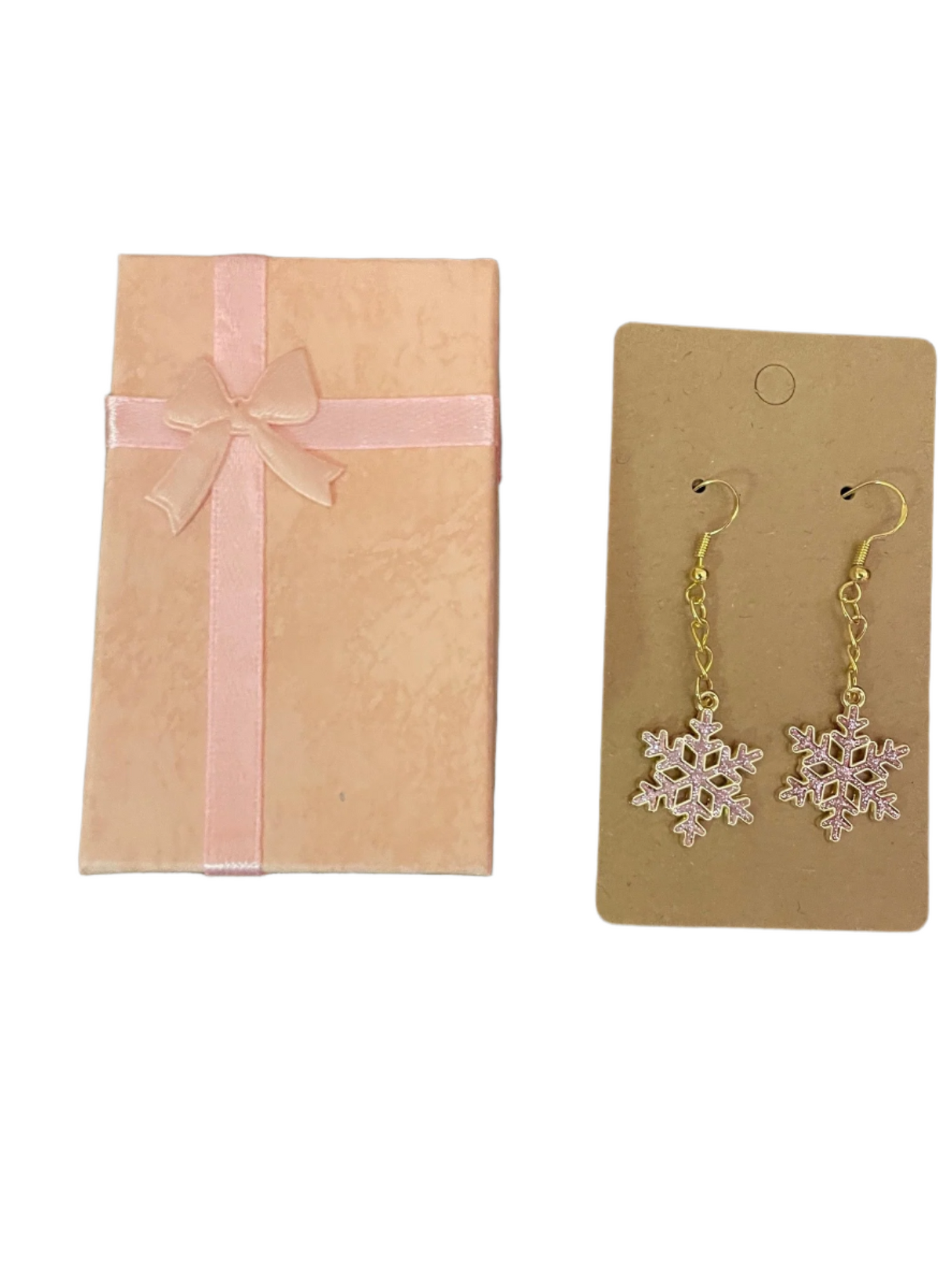 Pink Rhinestone Snowflake Earrings with Gift Box