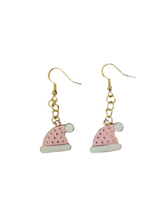 Pink Santa Hat Earrings with Gift Box