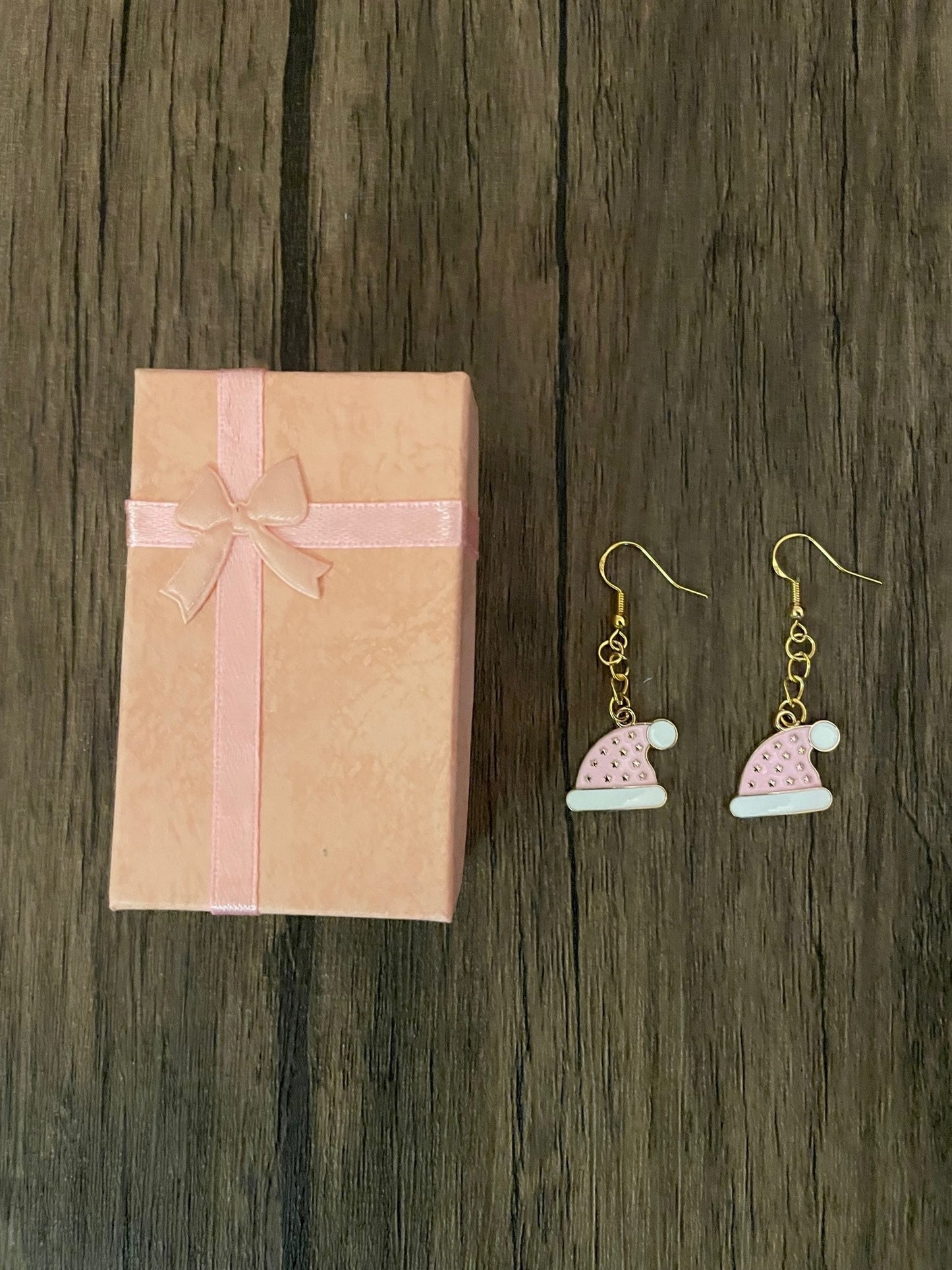 Pink Santa Hat Earrings with Gift Box