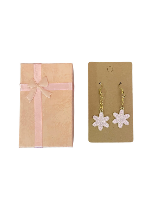 Pink Snowflake Earrings with Gift Box