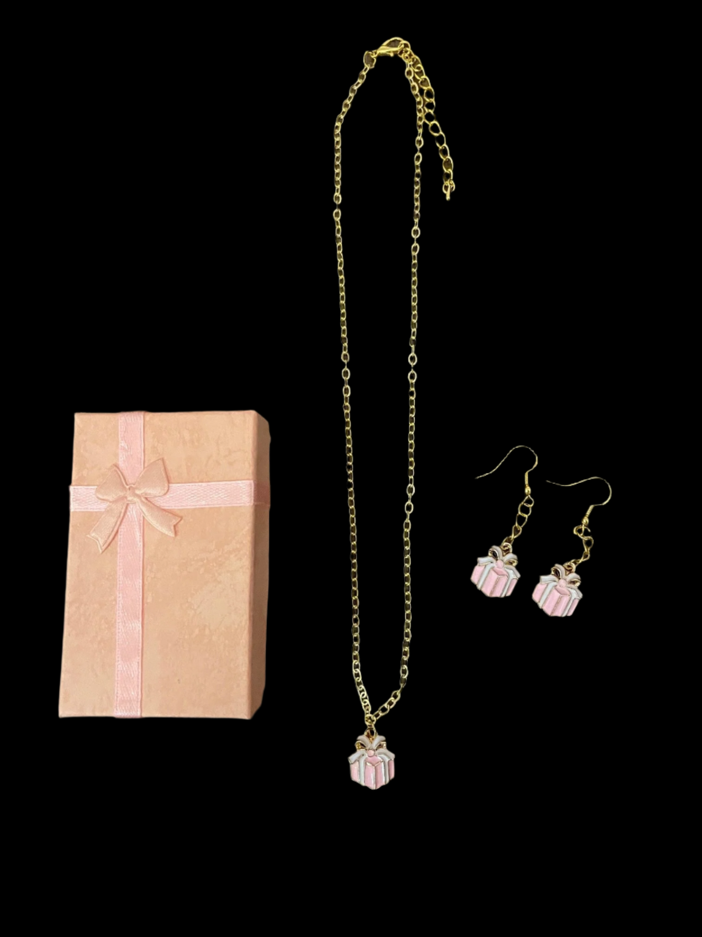 Pink Present Necklace and Earrings Gift Set