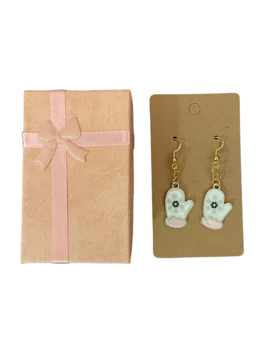 White Mitten Earrings with Gift Box