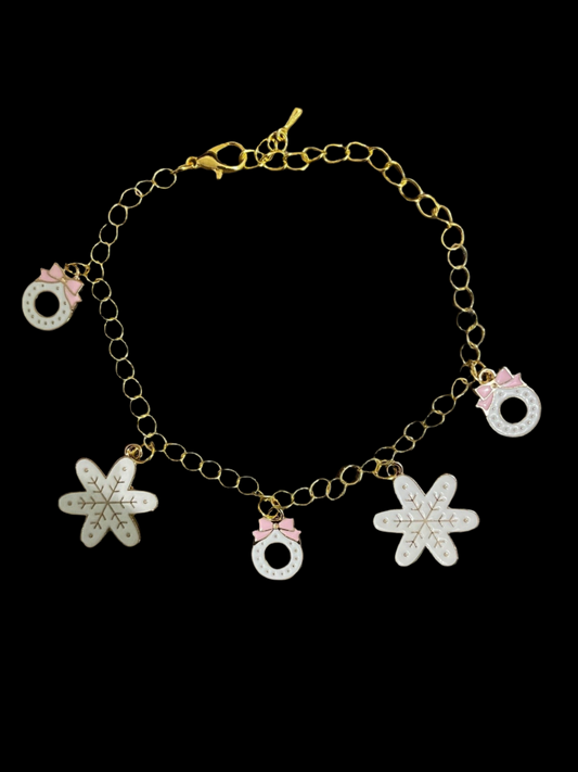 White Wreath and Snowflake Charm Bracelet