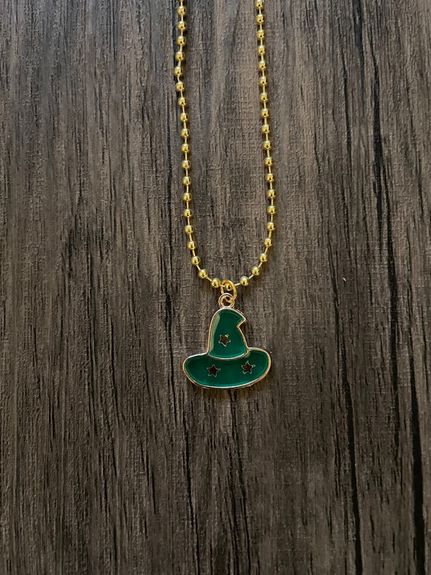 Green Witch Hat Charm Halloween Necklace