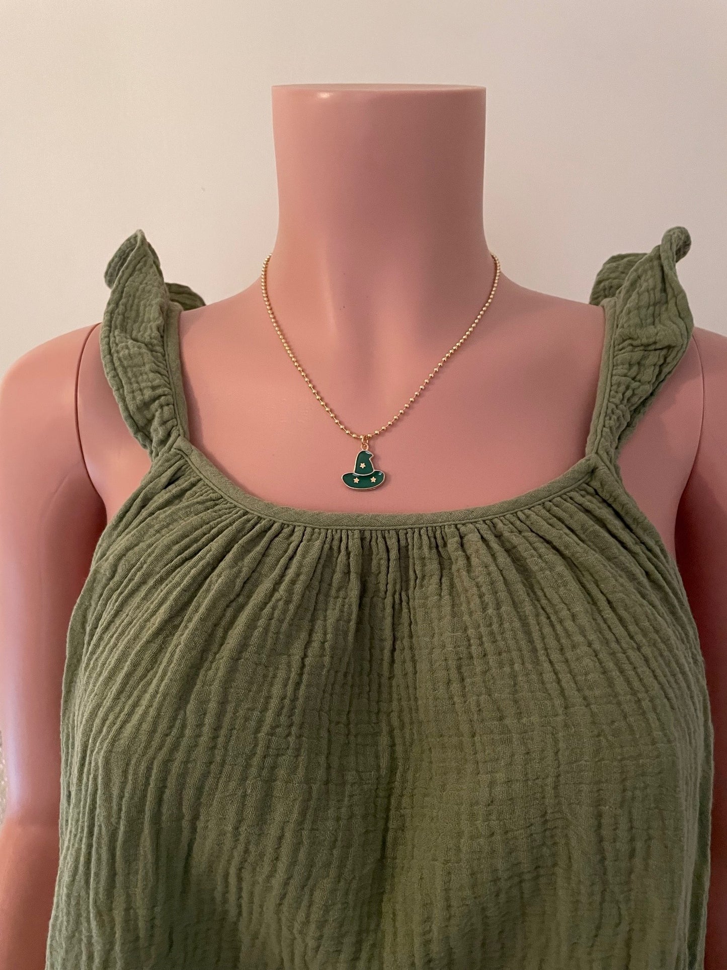 Green Witch Hat Charm Halloween Necklace