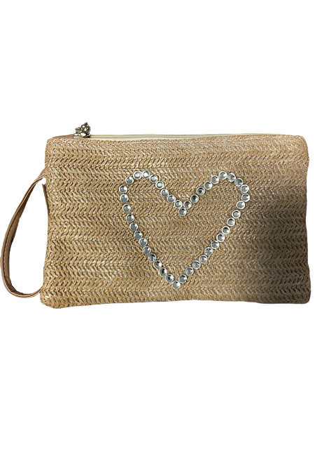 Rhinestone Heart Straw Bohemian Wristlet