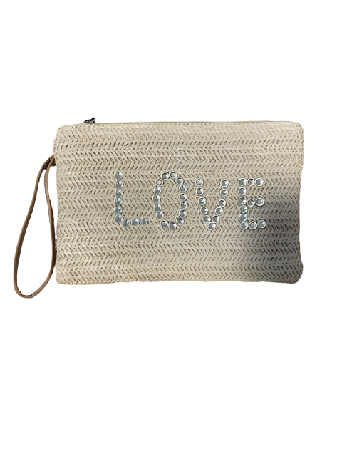 Rhinestone LOVE Straw Bohemian Wristlet