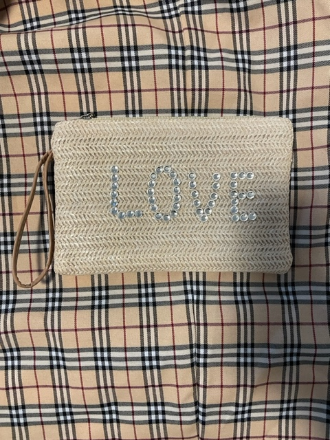 Rhinestone LOVE Straw Bohemian Wristlet