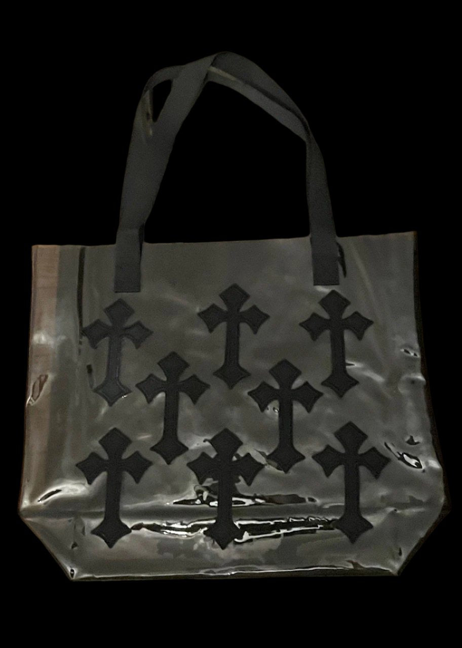 Black Cross Holographic PVC Black Tote Bag