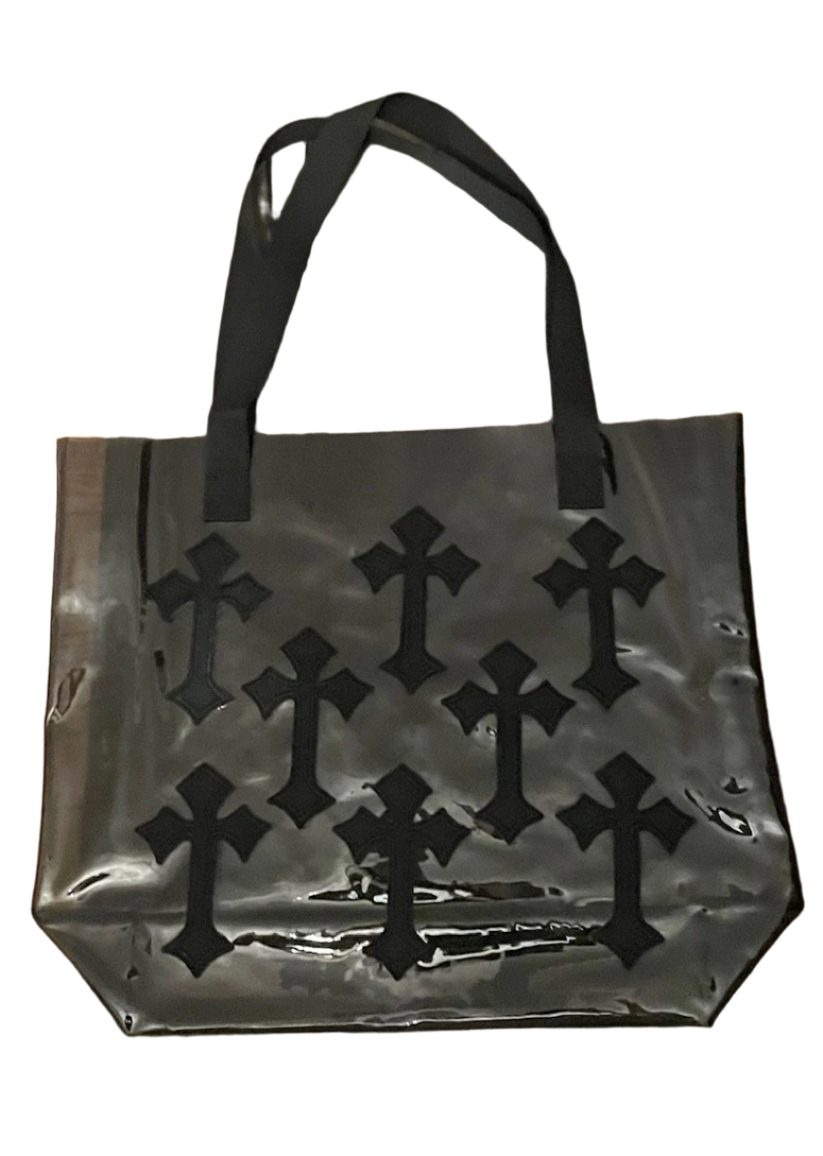 Black Cross Holographic PVC Black Tote Bag